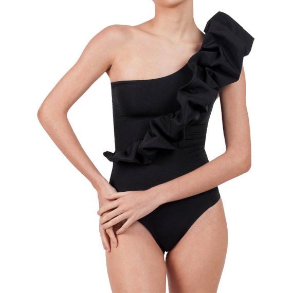 Holiday Off-Shoulder Black One-Piece Swimsuit for Women - Image 4