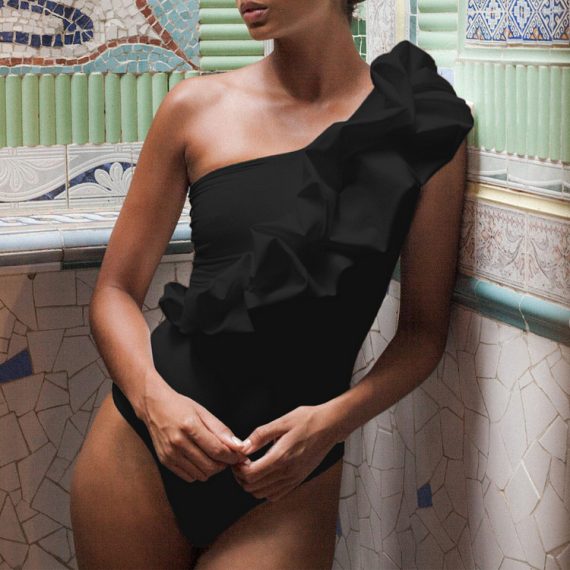 Holiday Off-Shoulder Black One-Piece Swimsuit for Women - Image 3