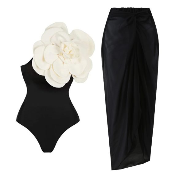 Big Flower Belly-Covering Slimming One-Piece Swimsuit for Women