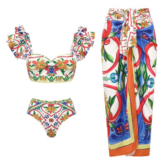 One-Shoulder Ruffled Printed One-Piece Swimsuit for Women - Image 3