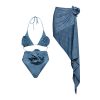 Flower-Decorated One-Shoulder Hollow Soft Denim One-Piece Swimsuit for Women - Image 7