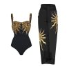 Holiday Black And Gold Sequin One-Piece Swimsuit for Women