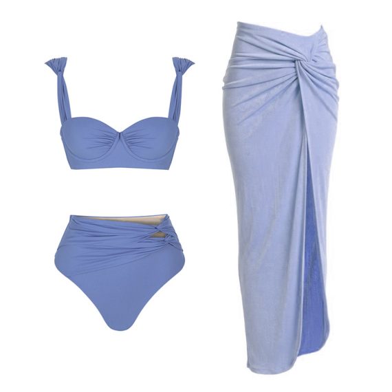 Pure Color High-Waist Bikini Swimsuit for Women - Image 6